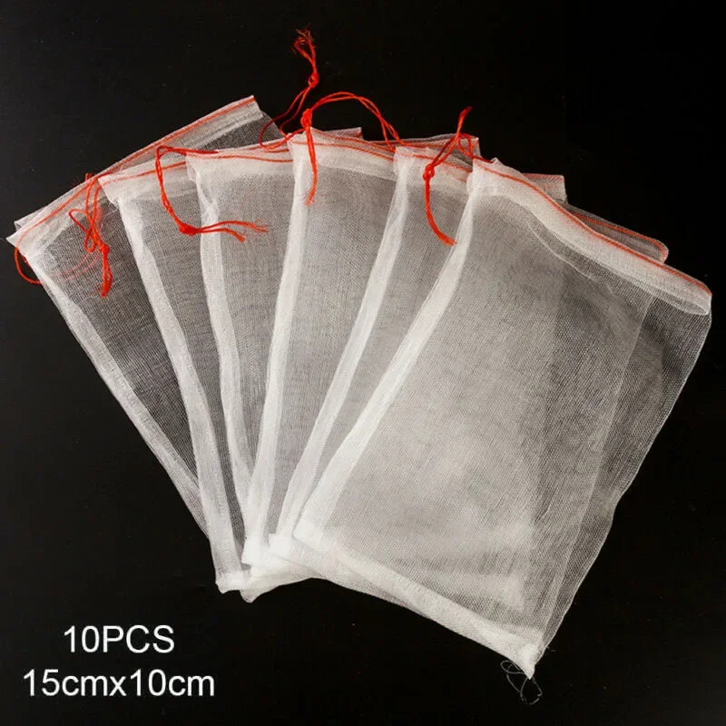 

Drawstring Food mesh bag Eco friendly Storage Bag Vegetable Washable 10pcs Breathable Grocery Kitchen Polyethylene