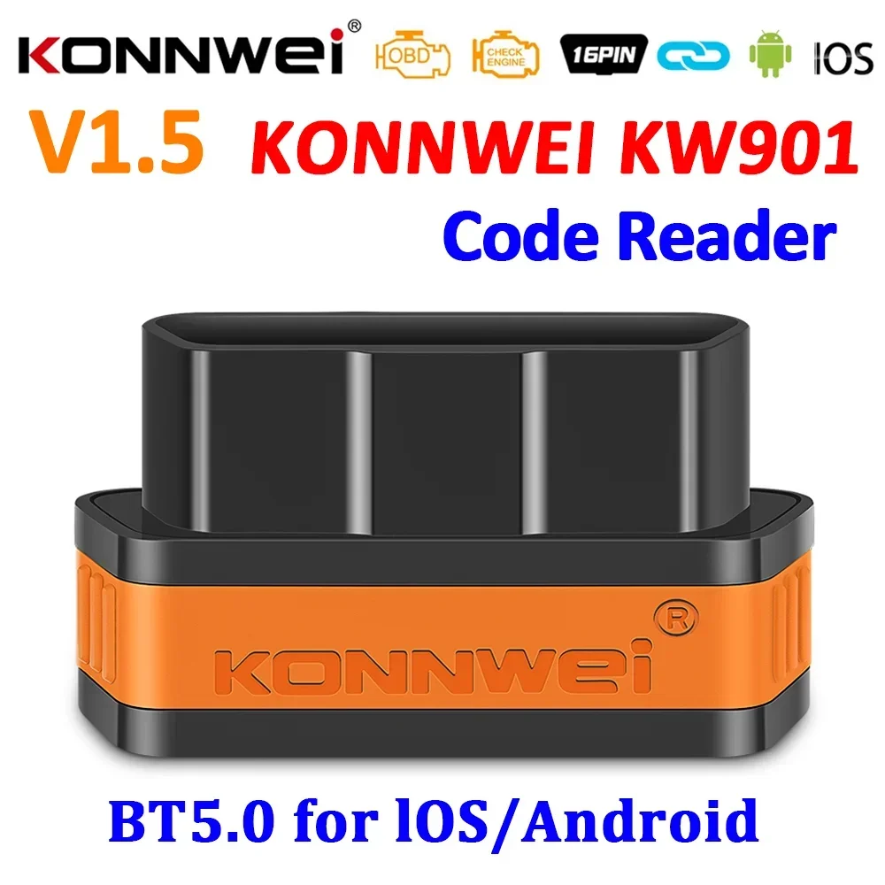 

KONNWEI KW901 ELM327 V1.5 Bluetooth 5.0 OBD2 сканер для Android/IOS OBD 2 автомобильный диагностический инструмент считыватель кодов pk Vgate ICAR2 ICAR 2