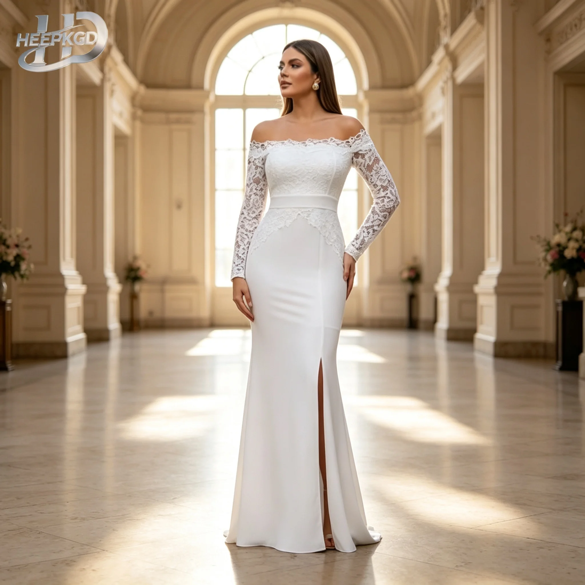 Off The Shoulder Long Sleeves Wedding Dress With Split 2026 Mermaid Bridal Wedding Gowns Plus Size Vestido De Noiva