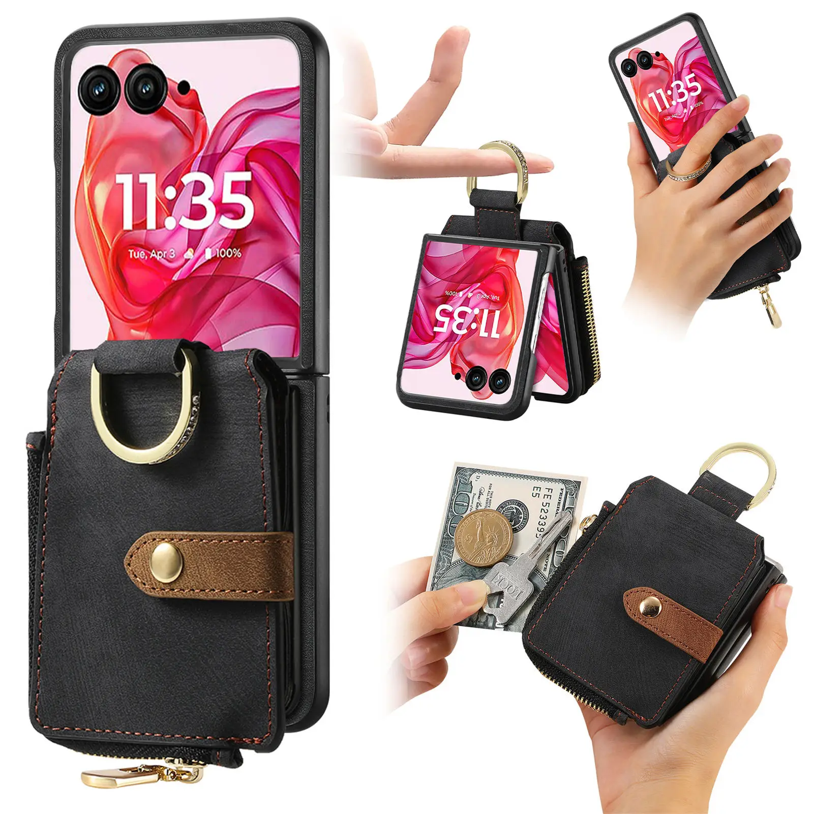 PU-Leder Kartenhalter Handyhülle für Motorola MOTO Razr 70 Plus 60 50 40 Ultra Pro 2026 mit Ringhalter und Brieftaschenfunktion