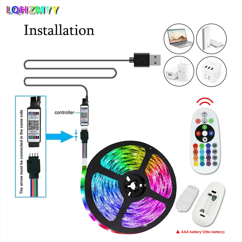 1 Roll of Low Voltage 5V Color-Changing Rgb 5050 Led Light Strip with USB Interface, 24-Key Bluetooth Remote Control, App Control, Sound-Activated Controller, Led Light Strip, Flexible and Adhesive, Suitable for Tv, Co