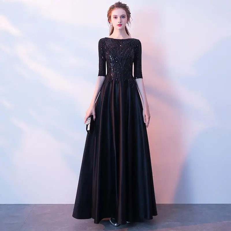 

Ele Long Evening Dr Women's Faionable Bla Gown for Parties Performances Autumn Winter New Arrival No Brand
