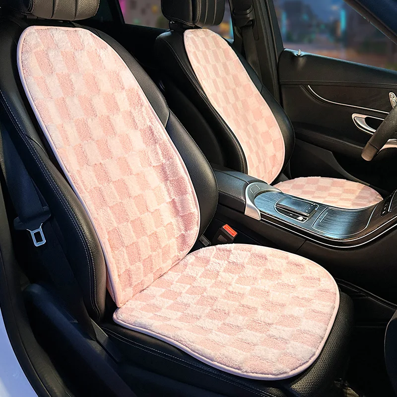 New  Pink Lattice Winter Plush Winter Three Seasons Universal Creative Rear Backrest Car Seat Cushion Car Interior Ornament