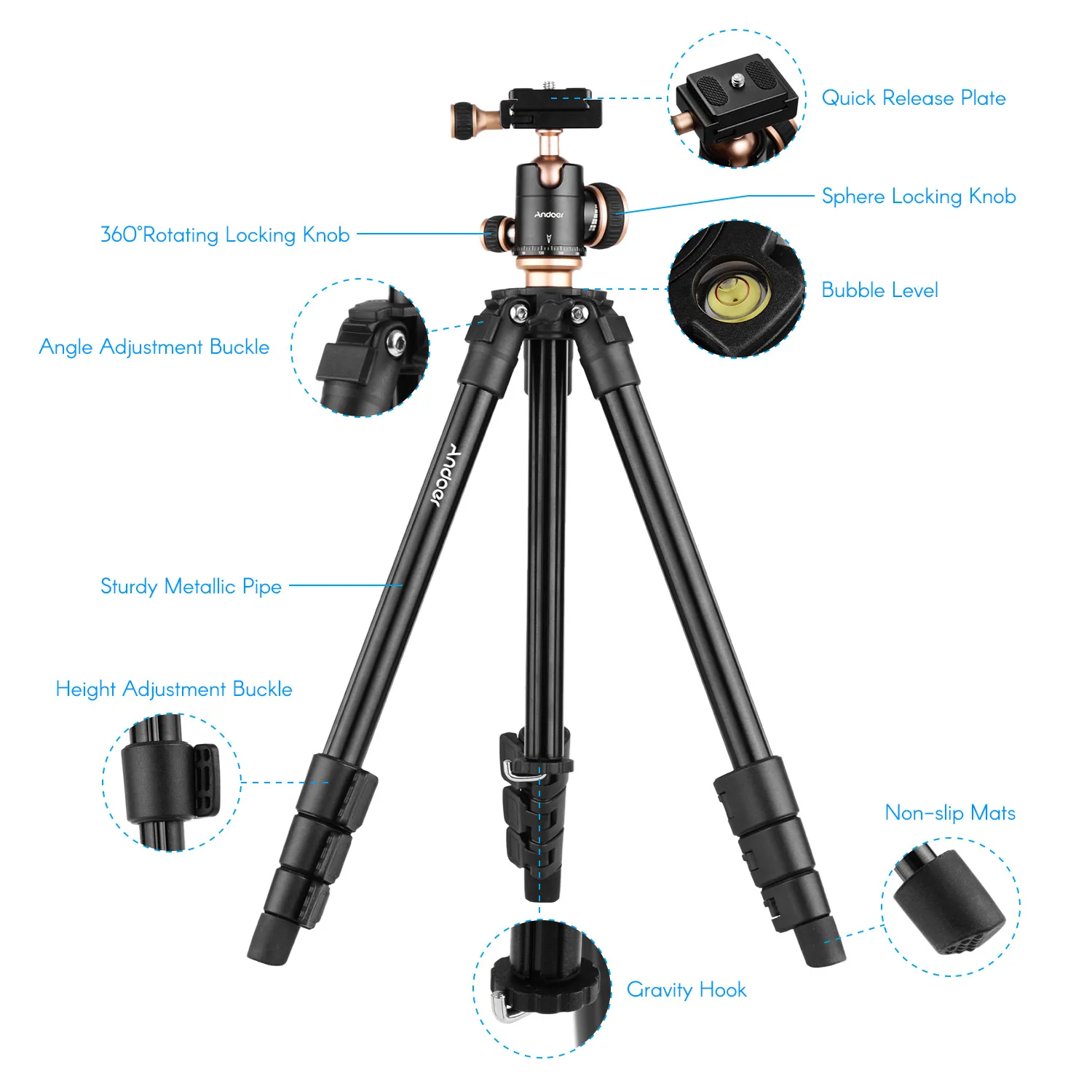 Andoer Q160SA statyw statyw do aparatu z panoramicznym statywem z głowicą kulową do lustrzanek cyfrowych aparat fotograficzny Canon Nikon kamera Sony