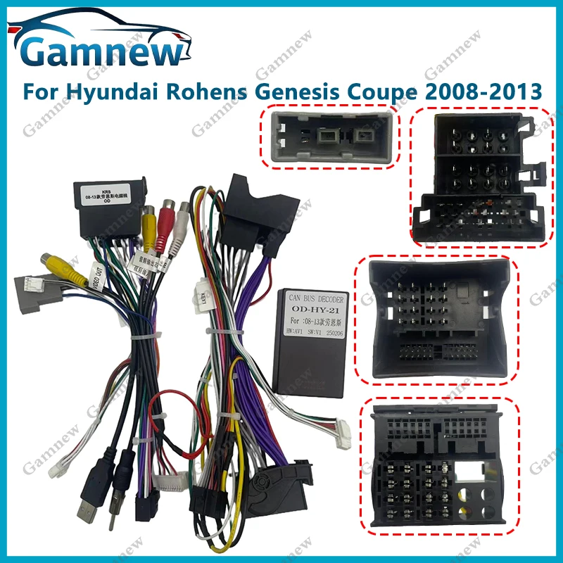 Gamnew Car 16pin Wiring Harness Adapter Canbus Box Decoder Android Power Cable For Hyundai Rohens Genesis Coupe 2008-2013