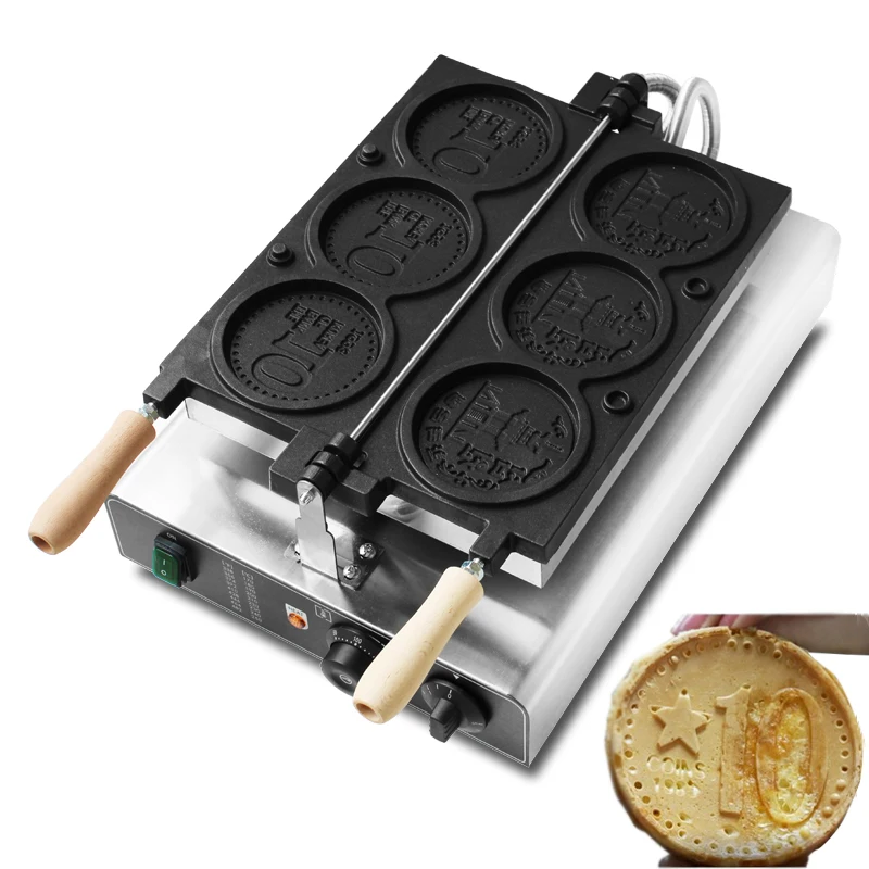 Commercial 3pcs Non-stick Coating Korean Gold Coin Waffle Machine Cheese Bread Cartoon Coin Scones Waffle Maker