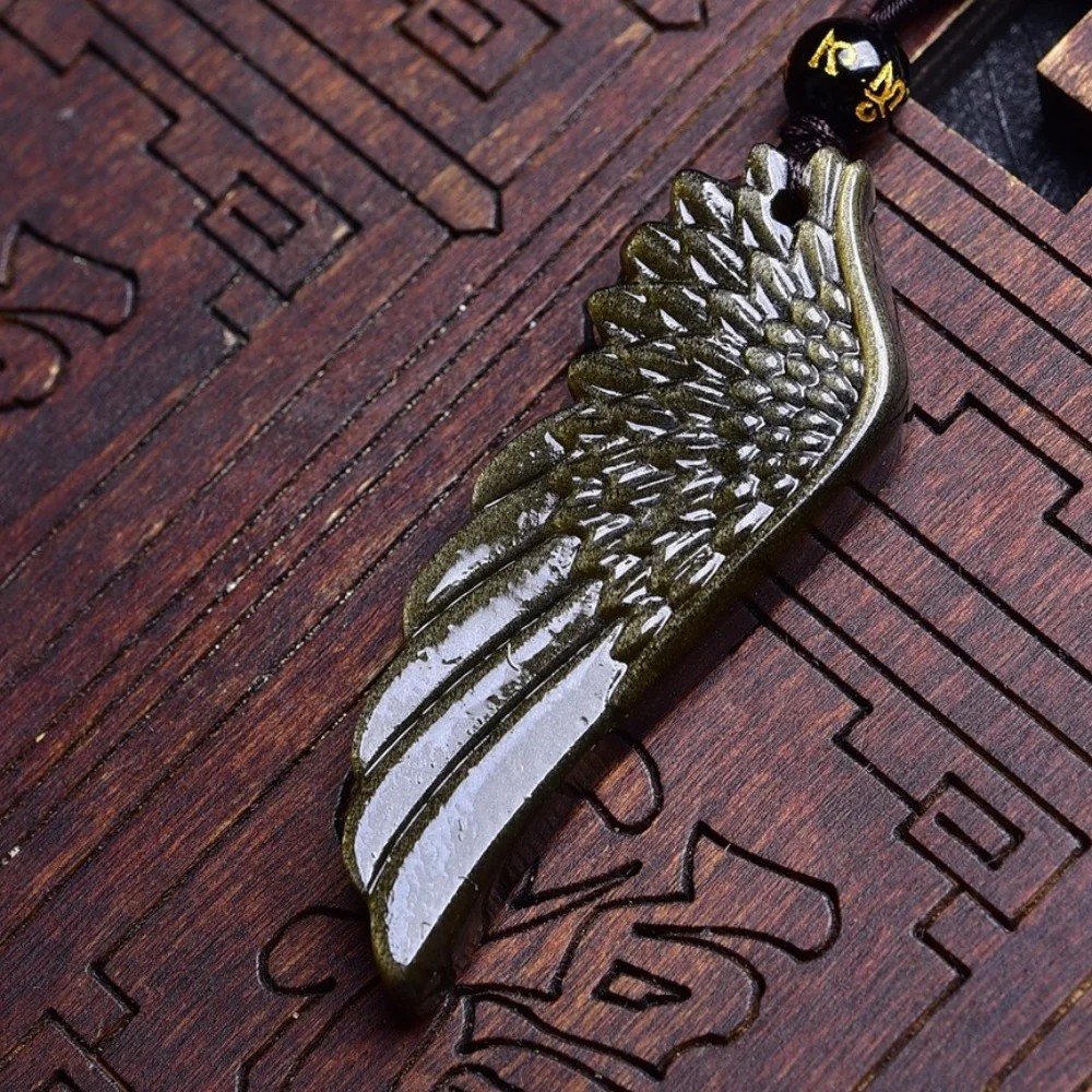 3PCS Natural Golden Obsidian Angel Wings Carving Children's Jewelry Healing Gemstone Cute Accessory for Holiday Gift