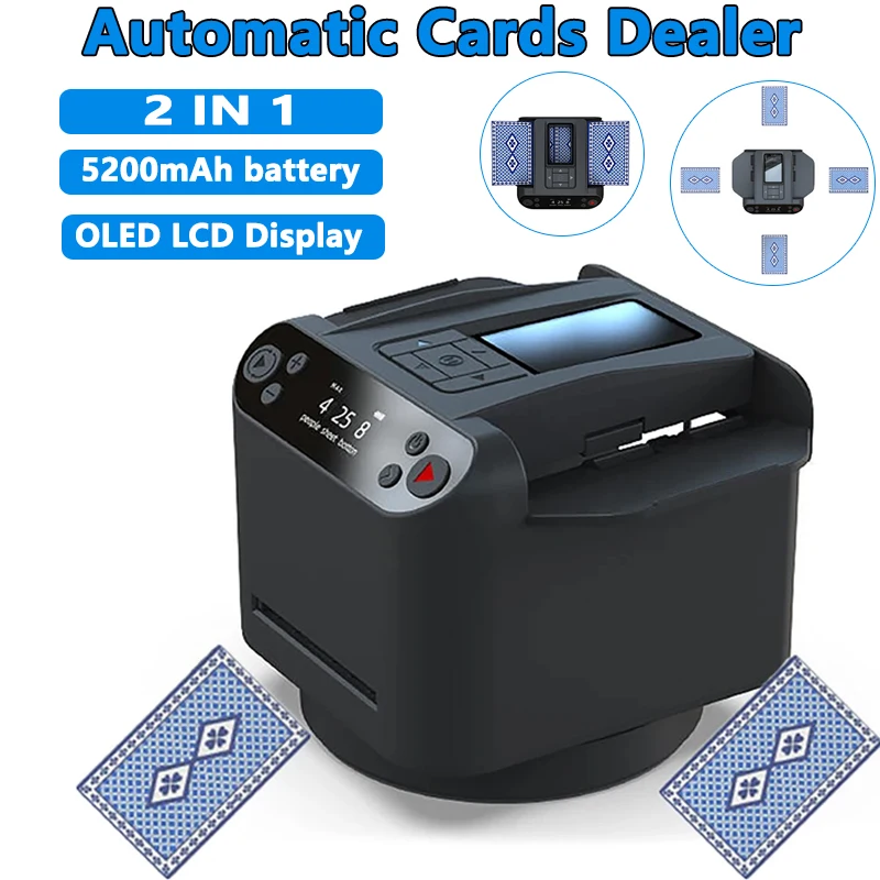 

2in1 LCD Display Automatic Playing Card Shuffler Mixer Games Poker Sorter Machine Dispenser for Home Party Poker Device 5200mAh