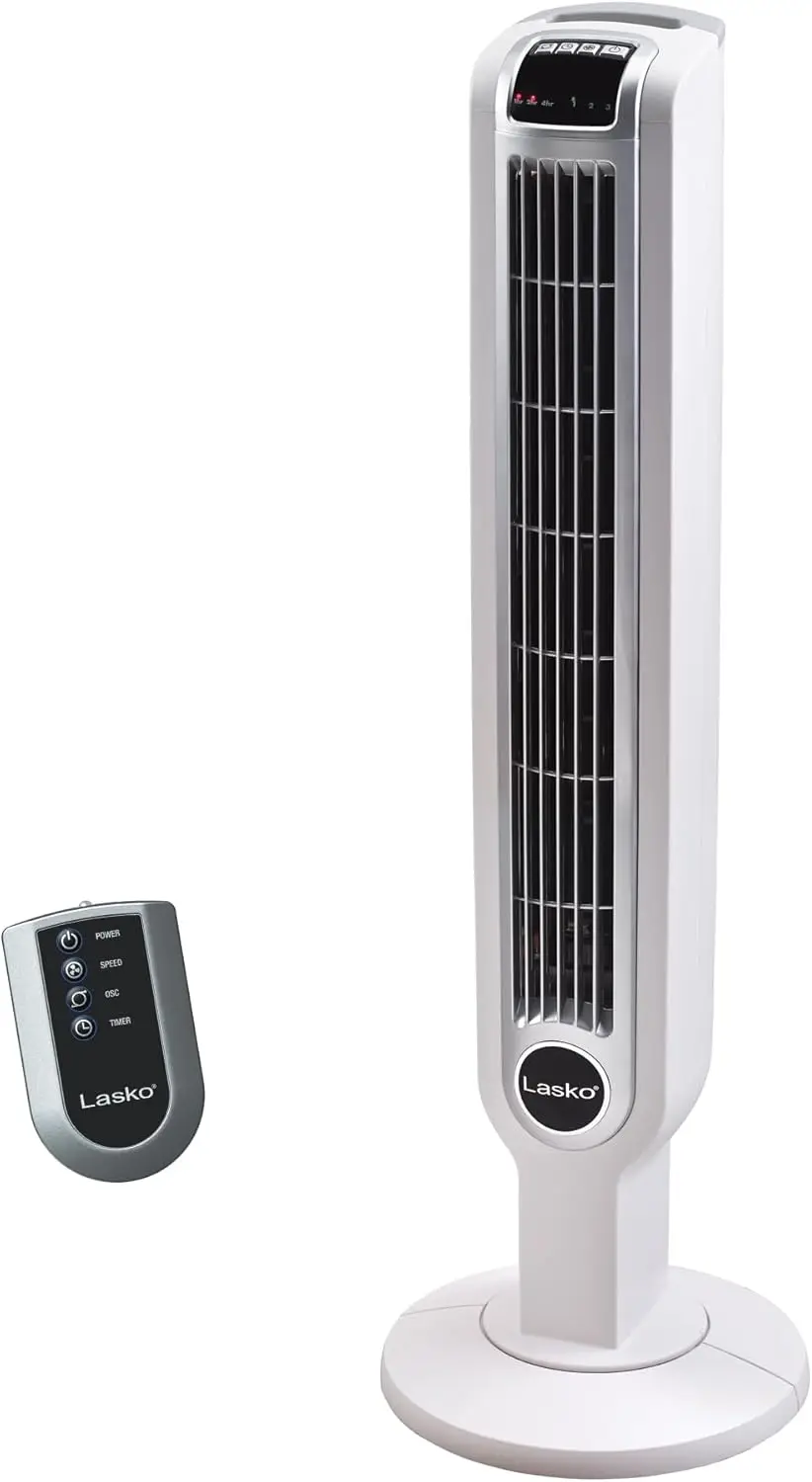 

Oscillating Tower Fan with Remote Control, 3 Quiet Speeds, Timer for Bedroom, Kitchen, Office Use, White, 36"