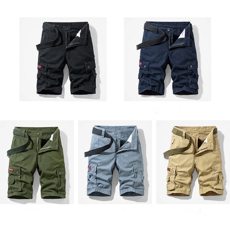 Pantalones cortos militares con múltiples bolsillos para hombre, Bermudas informales a la moda de algodón sólido para exteriores y playa, novedad de