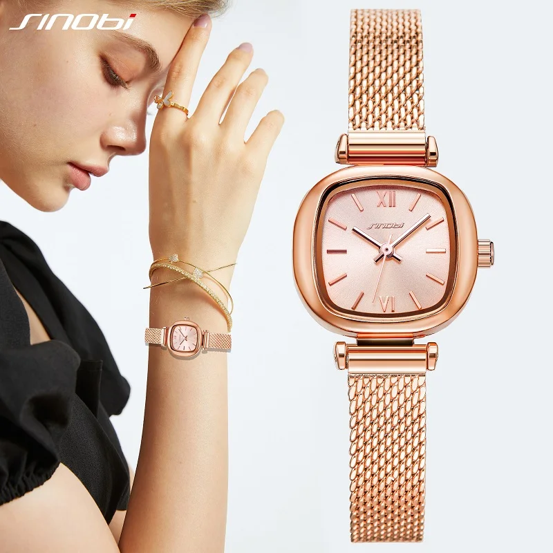 

Sinobi Fashion Womens Square Golden Watch Elegant Ladies Quartz Wristwatches Luxury Casual Female Gifts Clock Relogio Feminino