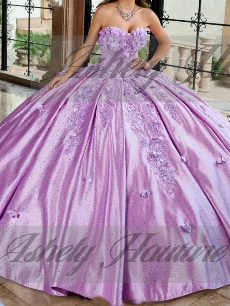 Maßgeschneiderte elegante lila 15-jährige Mädchen-Quinceanera-Kleider mit Blumenmuster, gerüschter Puffrock, Damen-Abschlussball, formelle Kleidung, Partykleid 2023