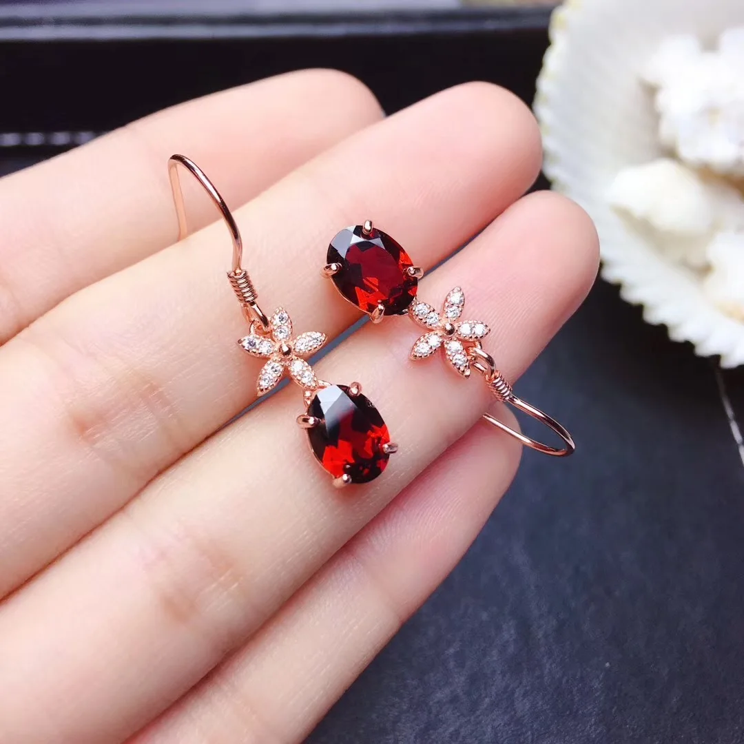 DIY accessories Douyin live stream plated 18k rose gold pomegranate red flower earrings, ear hooks ins wind retro simple colored