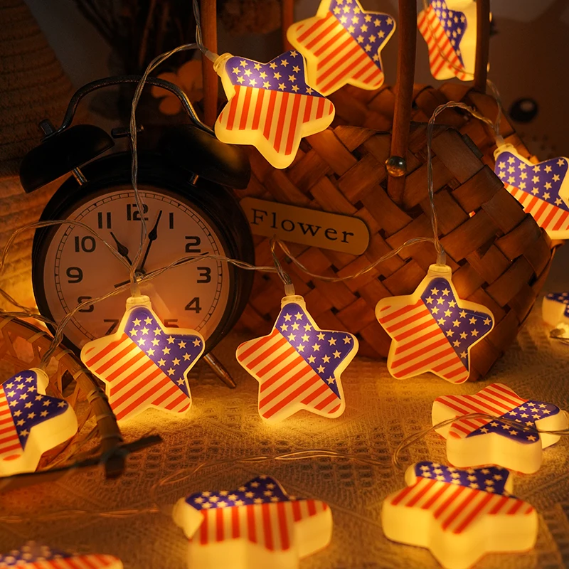 미국 국기 애국적인 LED 스트링 조명 - 빨간색, 흰색 및 파란색 7월 4일 장식, 독립 기념일 파티를 위한 야외 별빛 조명
