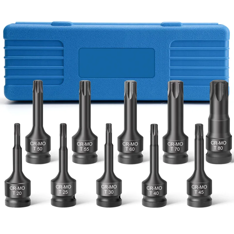 1/2 Inch Drive Impact Sockets Torx Bit Set,Star Bit Sockets,Heavy Duty Impact Grade Cr-Mo T20 to T80 ABS Blow Molded Storage