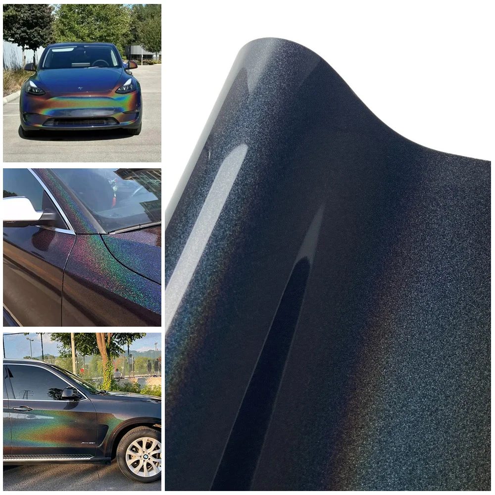 

Glossy Rainbow Black Car Vinyl Wrap Film Self-Adhesive Sticker Decal Tuning Foil with Air Release