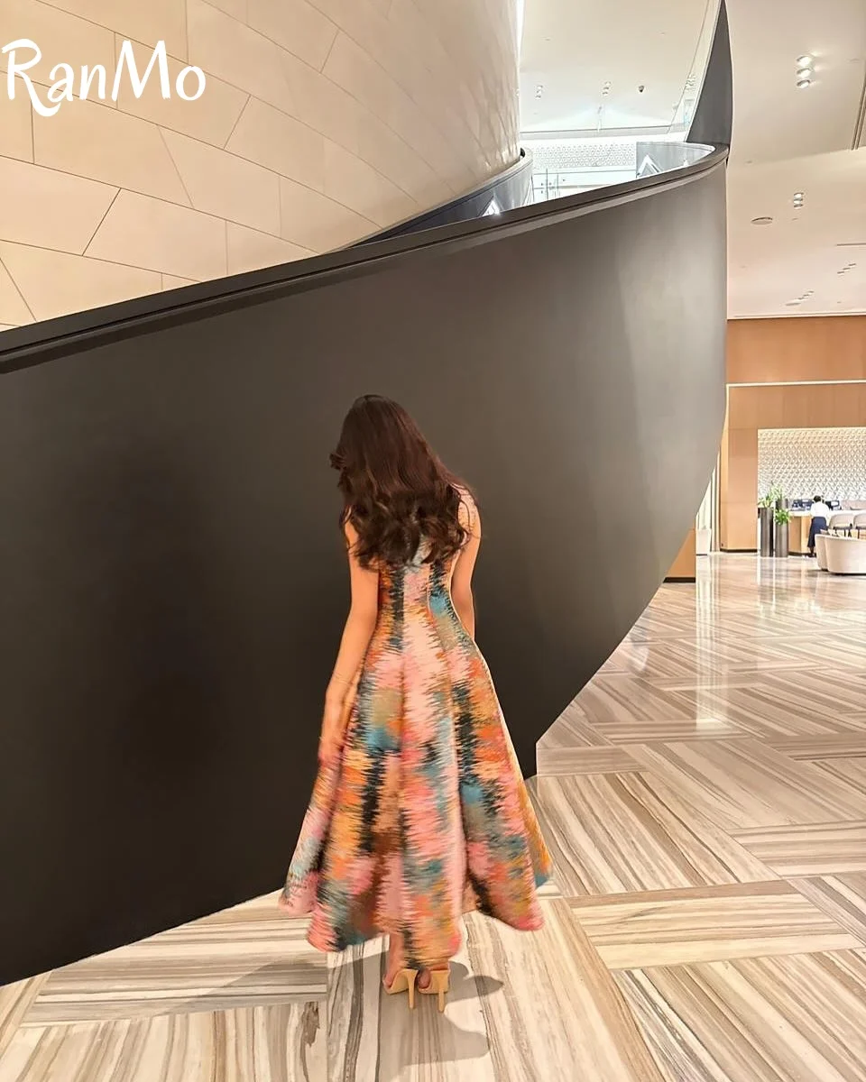 Ranmo 2025 Elegant Oil Painting Graffiti Colourful Evening Dresses High Collar Pleat Ankle Length Customsied Party Dresses