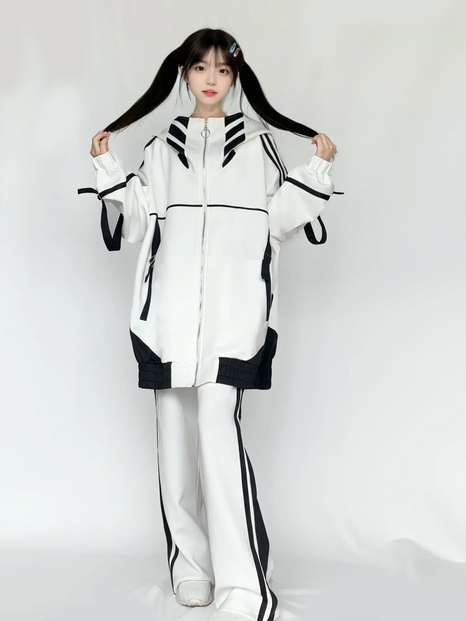 Women's 2023 New Autumn Fashion Two-Piece Sets Long Sleeve Contrast Color Hooded Tops Casual Loose Pants Comfort Pant Sets