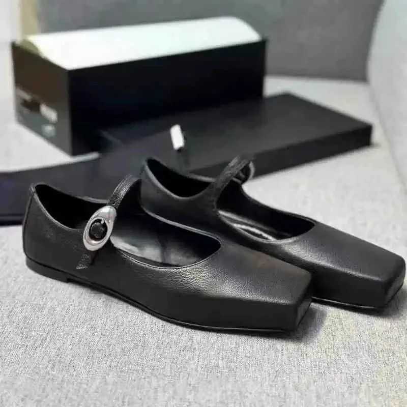 

2025 New Buckle Square Toe Mary Jane Shoes for Women Flat Bottom Shallow Mouth Single Shoes for Lady Girl Retro Niche Design