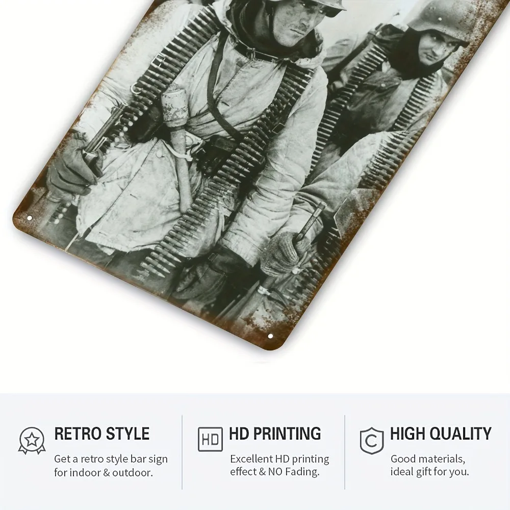 Vintage German Soldier Metal Wall Art 8x12 Inch - 2D Flat Military Scene Iron Decor Sign for Home Office Military Decoration - view 6