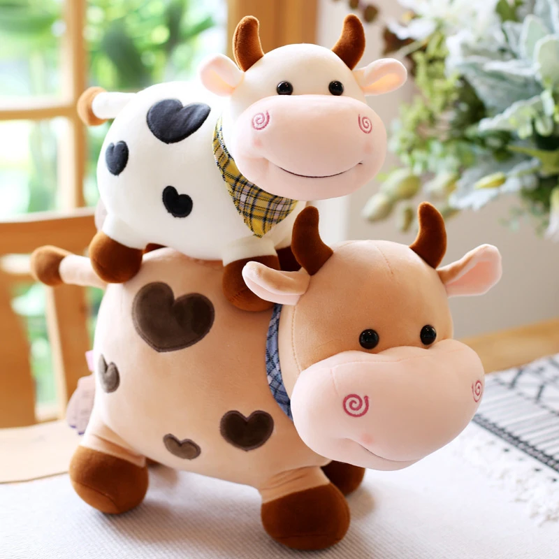 Vaca Cartoon Plush Toy para meninas, Animal bonito, Vaca, Macio, Kawaii, Algodão, Cheio, Decoração de casa