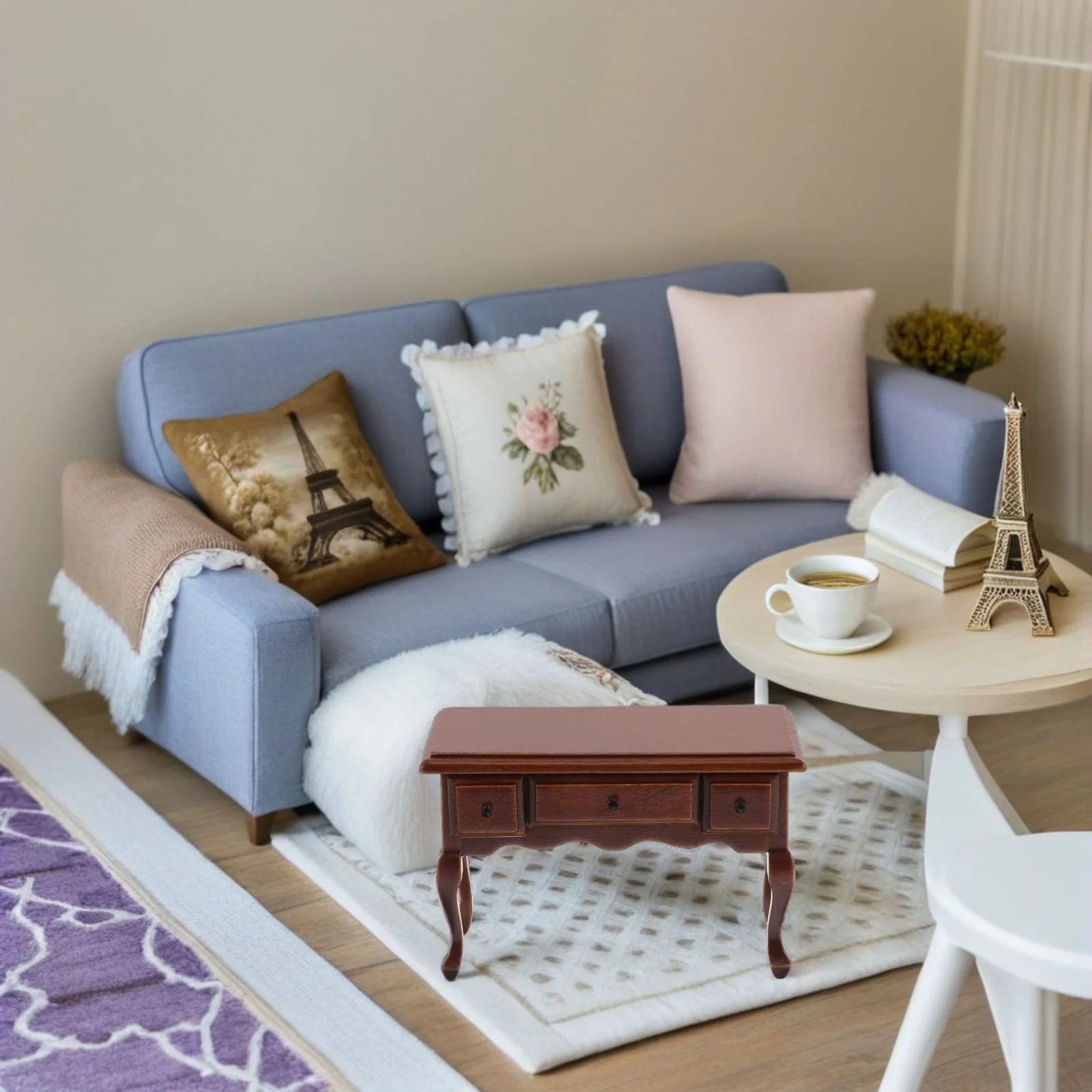 미니어처 나무 인형의 집 가구 현실적인 빈티지 테이블 DIY 공예용 밤나무 색상 작은 인형의 집 장식 수집