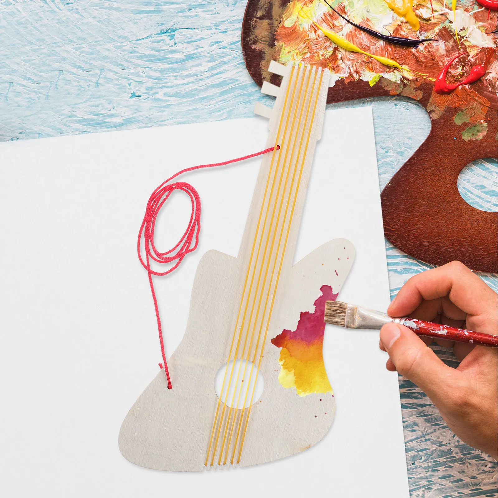 

4Sets DIY Unpainted Wooden Guitar for Kids Kids Guitar Painting Craft Music Instrument Kindergarten Art Project Child Friendly