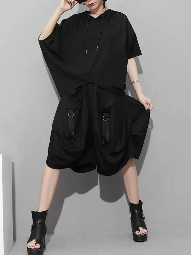 سروال نسائي أسود فضفاض للجنسين متعدد الجيوب شخصية رائعة للفتيات موضة Ulzzang High Street متعدد الاستخدامات بطول الركبة