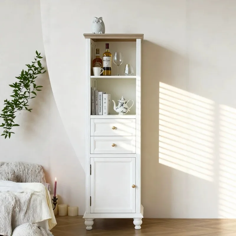 

Small American rural all-solid wood high cabinet bookcase, simple and beautiful style single-door wine cabinet retro side cabine