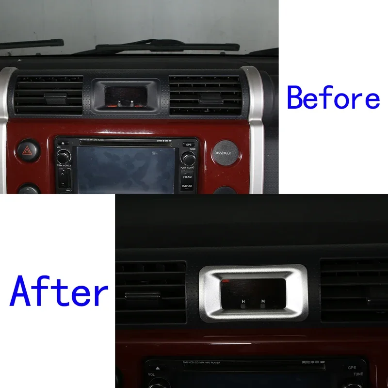 

1Pcs Aluminum Alloy Silver For Toyota FJ Cruiser 2007-2021 Car Central Control Clock Decorative Frame Sticker Car Accessories