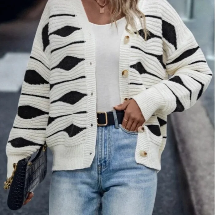 Suéter Cárdigan Nuevo de Otoño Invierno con Cuello Redondo y un Solo Botón, Estilo Urbano, Hoado, de Manga Larga, Tejido de...