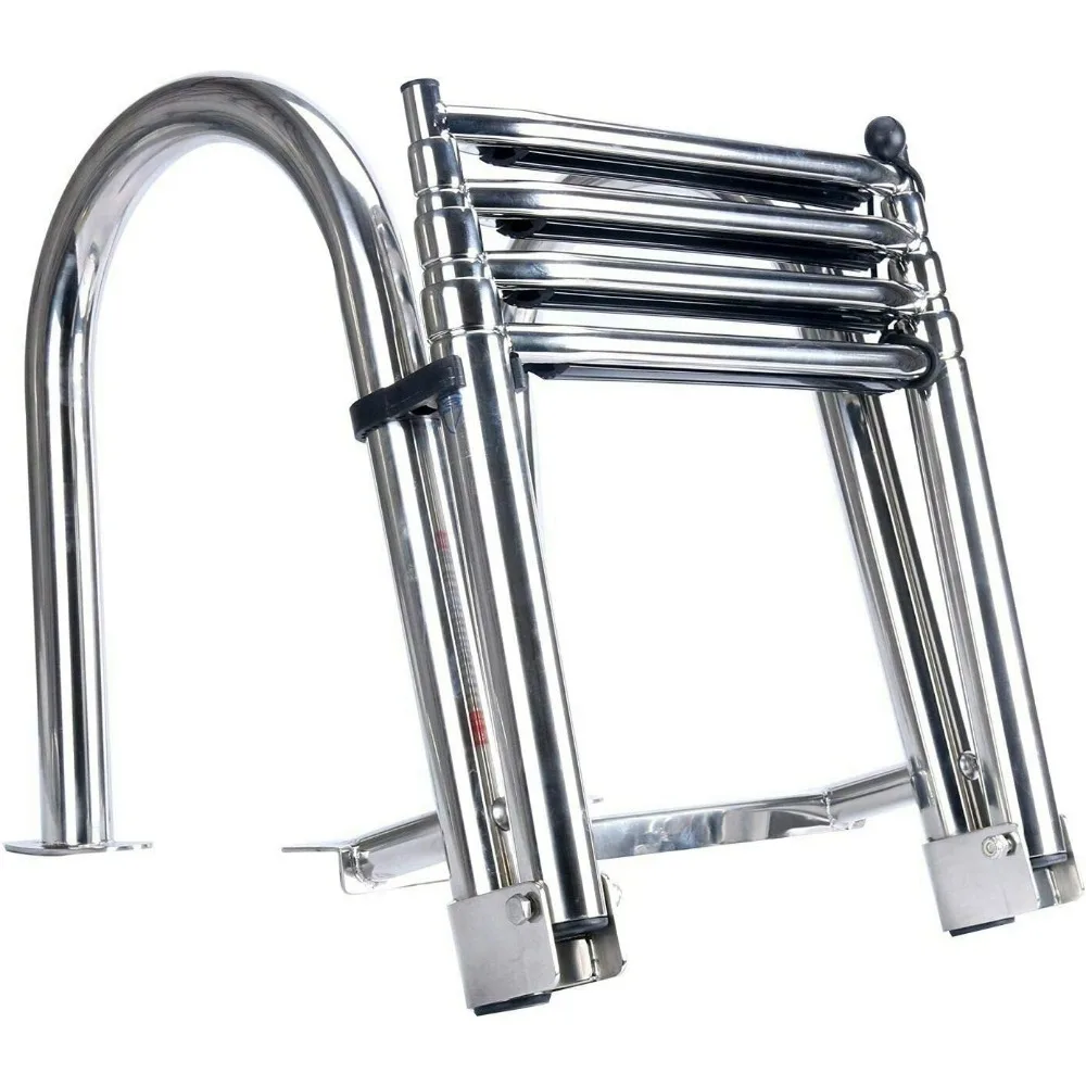 

Boat Ladder 4 Steps Removable Premium Stainless Folding Rear Entry Pontoon Boat Ladder w/Extra Wide Step
