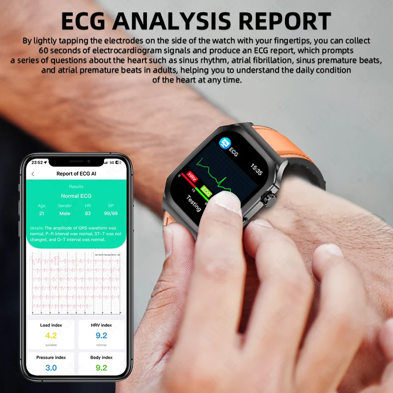 LIGE 2025 جديد ECG الدم الأكسجين معدل ضربات القلب مراقبة الصحة Smartwatch 2.04 "AMOLED شاشة كاملة تعمل باللمس IP68 مقاوم للماء ساعة ذكية #2