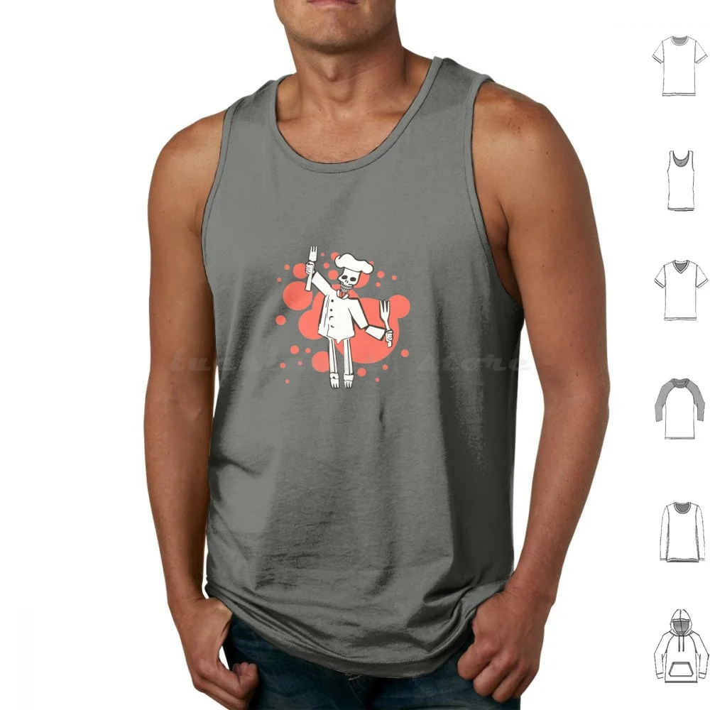 Skelton Chef Forkin' Around Tank Tops Print Cotton Occupations Kitchen Cooking Cook Chef Skeleton Backaethehouse