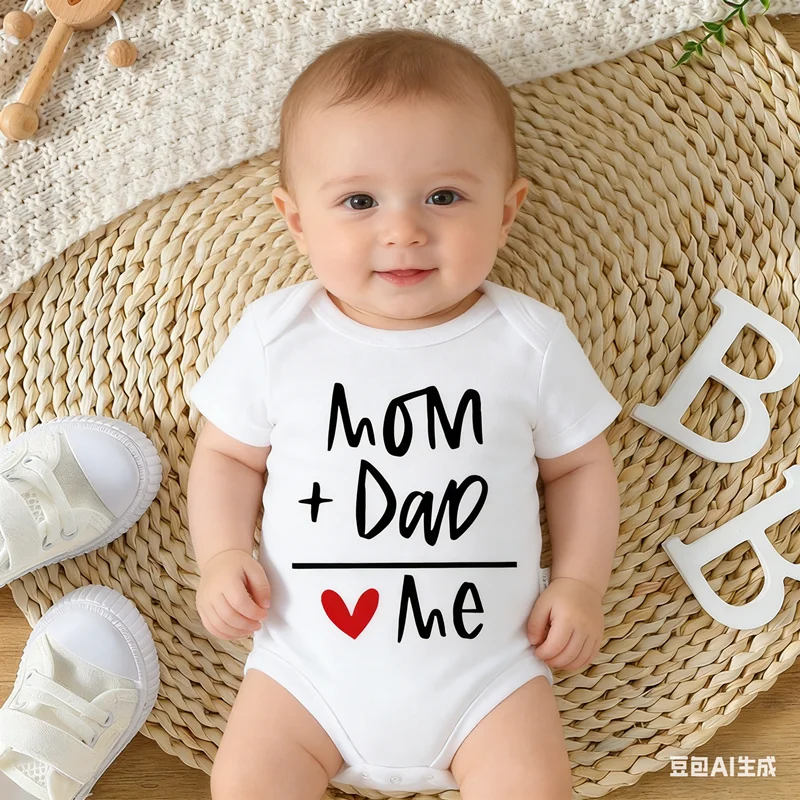 Cotton Baby Boys Girls Romper Short Sleeve Funny Letter Print I Love Mom Dad Jumpsuit Infant Newborn Bodysuit