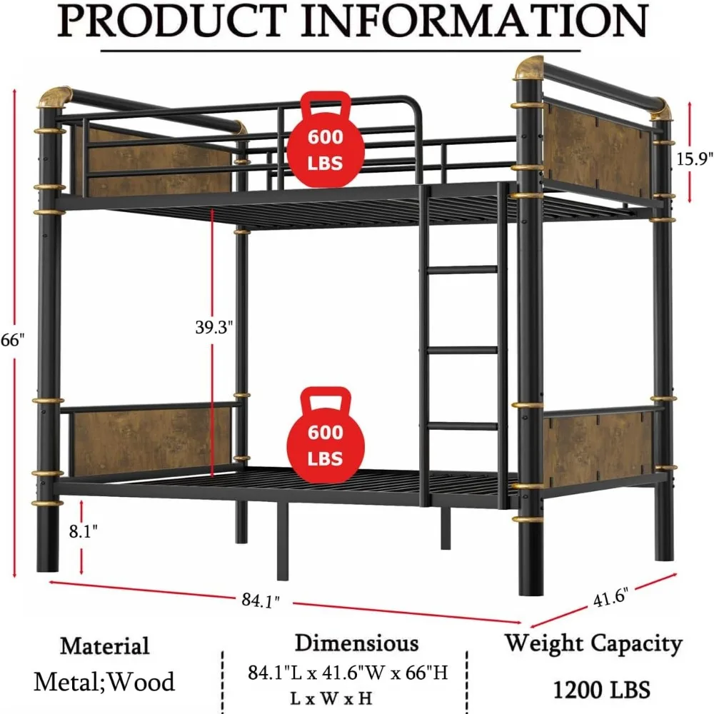سرير معدني قوي مزدوج XL فوق Twin XL بطابقين - سرير متعدد الاستخدامات 2 في 1 للبالغين والأطفال