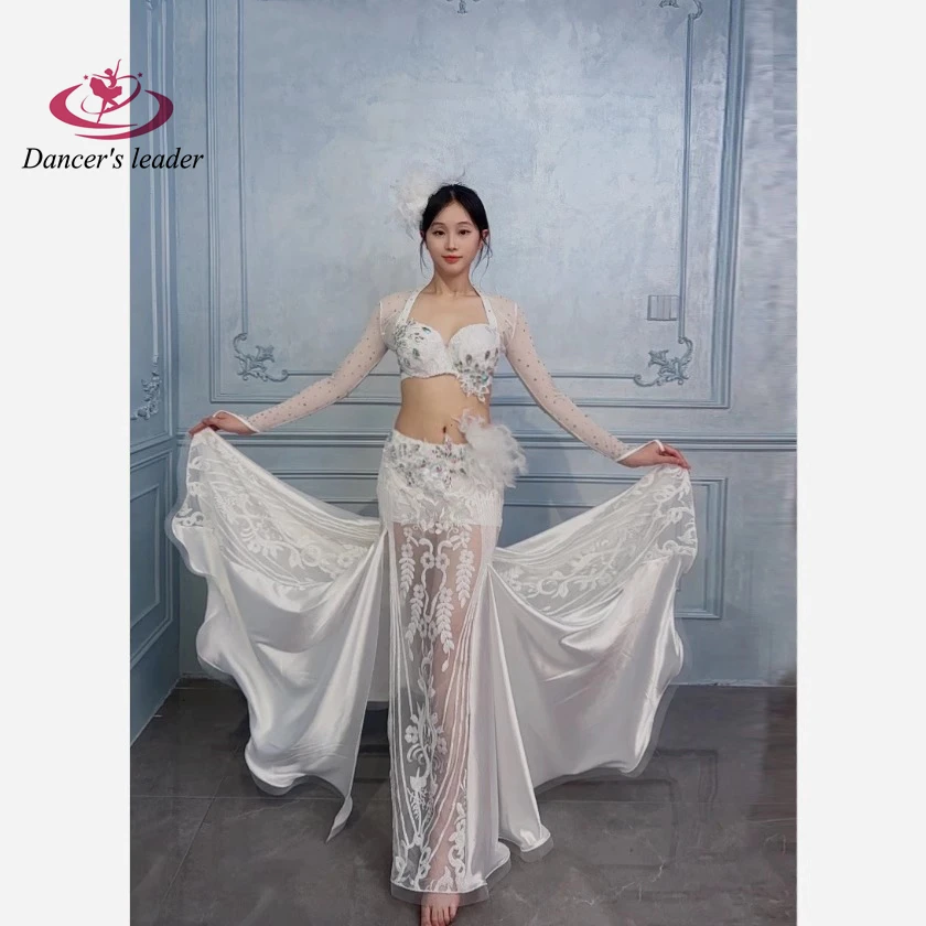 Belly Dance Performance Costume Practice Costume Women\'s Pure White Oriental Dance Costume Long Dress Costume