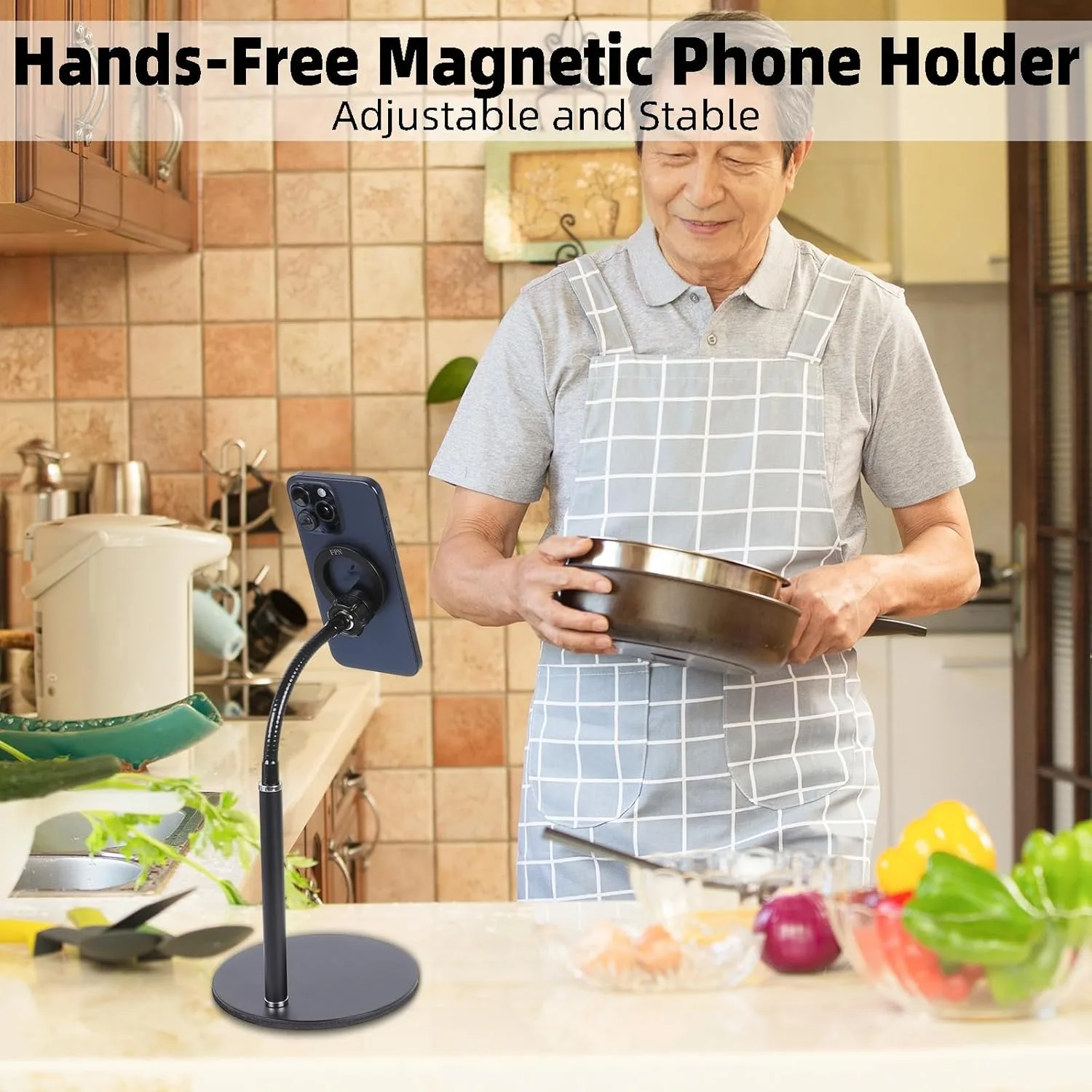ขาตั้งโทรศัพท์มือถือ ปรับความสูงและมุมได้ ขาตั้งแม่เหล็กแบบคอห่านสำหรับโต๊ะทำงาน แขนยืดหยุ่น ใช้ได้กับโทรศัพท์ทุกรุ่น