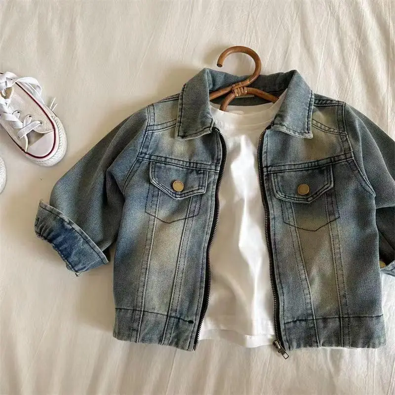 Kids Boys Jacket 2024 Spring and Autumn New Children's Water Wash Casual Jeans Coat with Western Zipper Coa 2-7Y