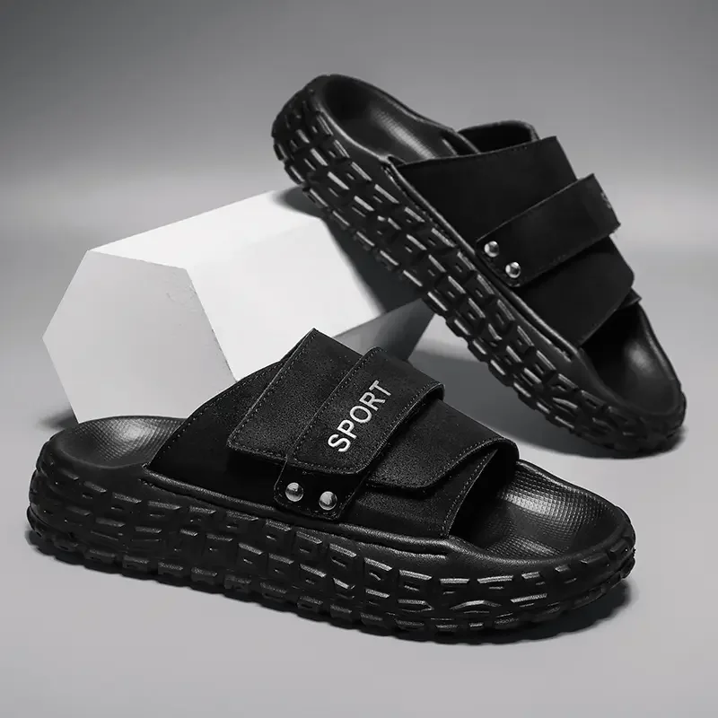 Velcro Tire-Patterned Slip-On Men's Summer Thick-Soled Beach Sandals Casual Fashion Flip-Flops