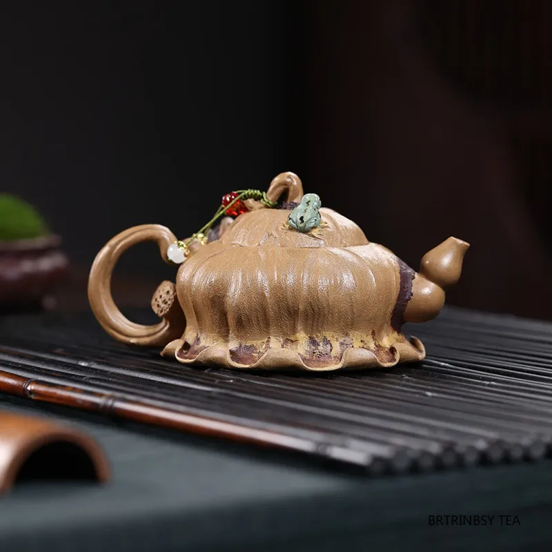 Creative Yixing Handmade Purple Clay Teapot Bionic Lotus Frog Tea Pot Handmade Beauty Kettle Chinese Zisha Tea Set Teaware 200ml