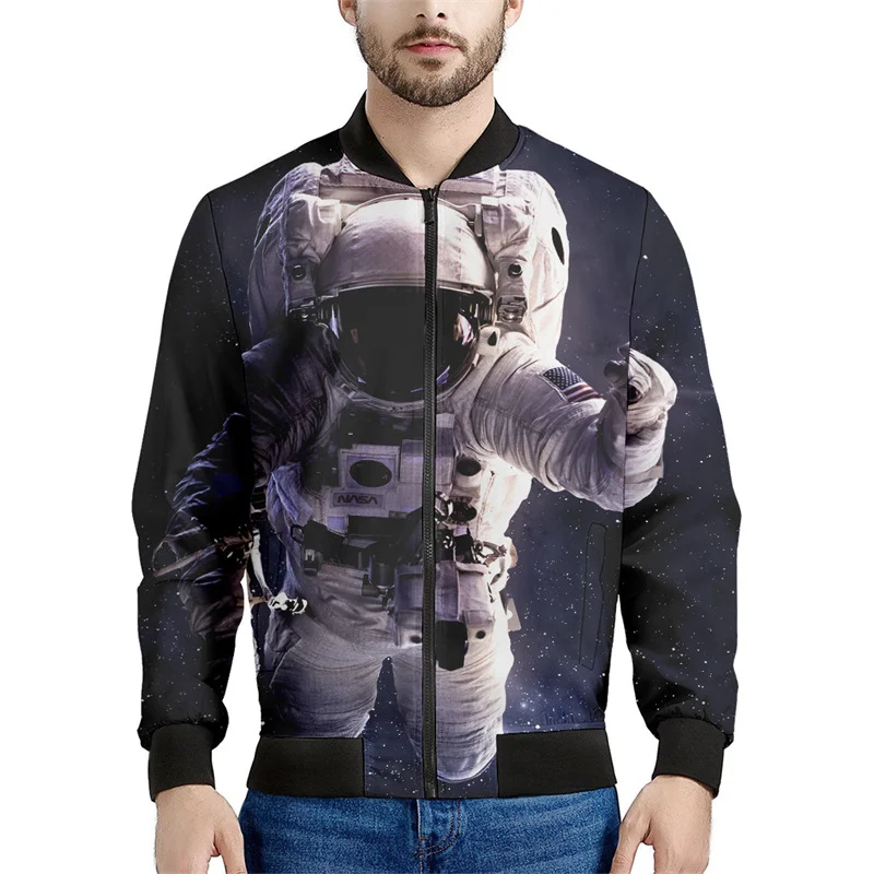 Space Astronaut Graphic Zipper Jackets Men 3d Printed Spaceman Coat Street Casual Jacket Long Sleeve Bomber Zip Up Sweatshirts