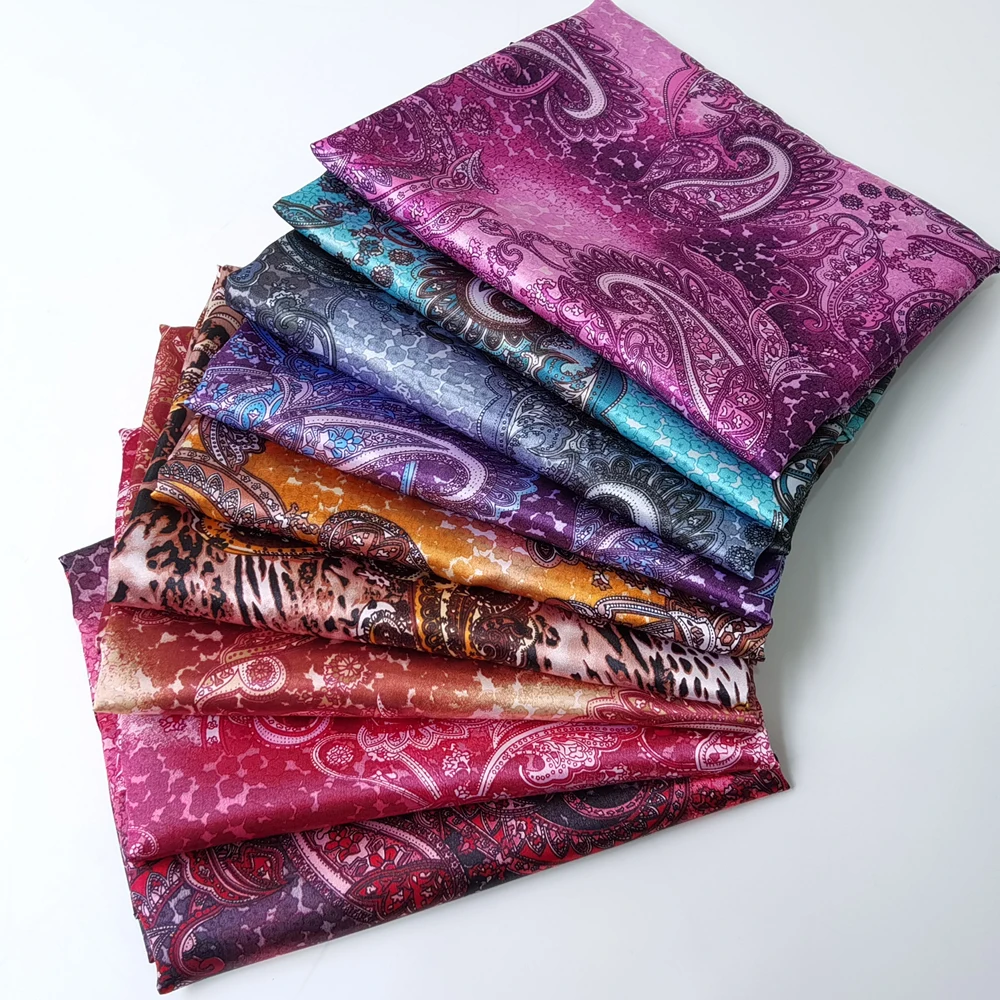 1 meter X 1.48 meter Vintage Paisley Fabric Silky Satin Print Material For Scarf DIY