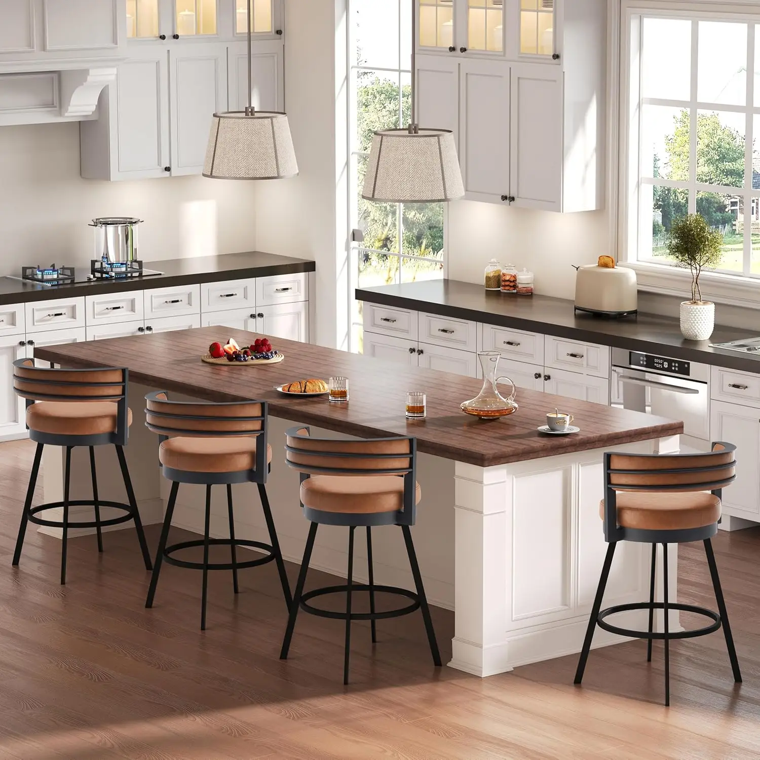 

Swivel Counter Height Bar Stools Set of 4, 26.6" Faux Leather Counter Stools with Arms, Upholstered Modern, Customized