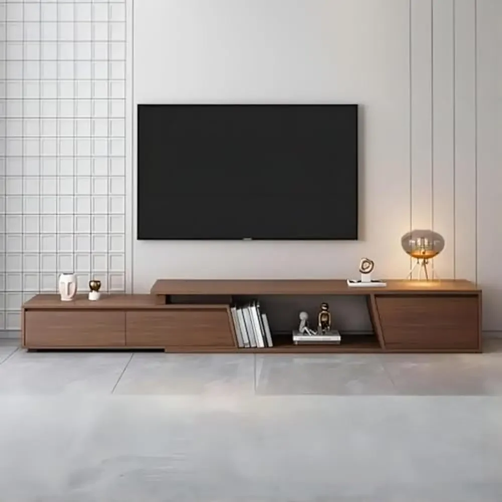 

TV Stand with Drawers Modern Walnut Extendable Entertainment Center Rectangle Console Table