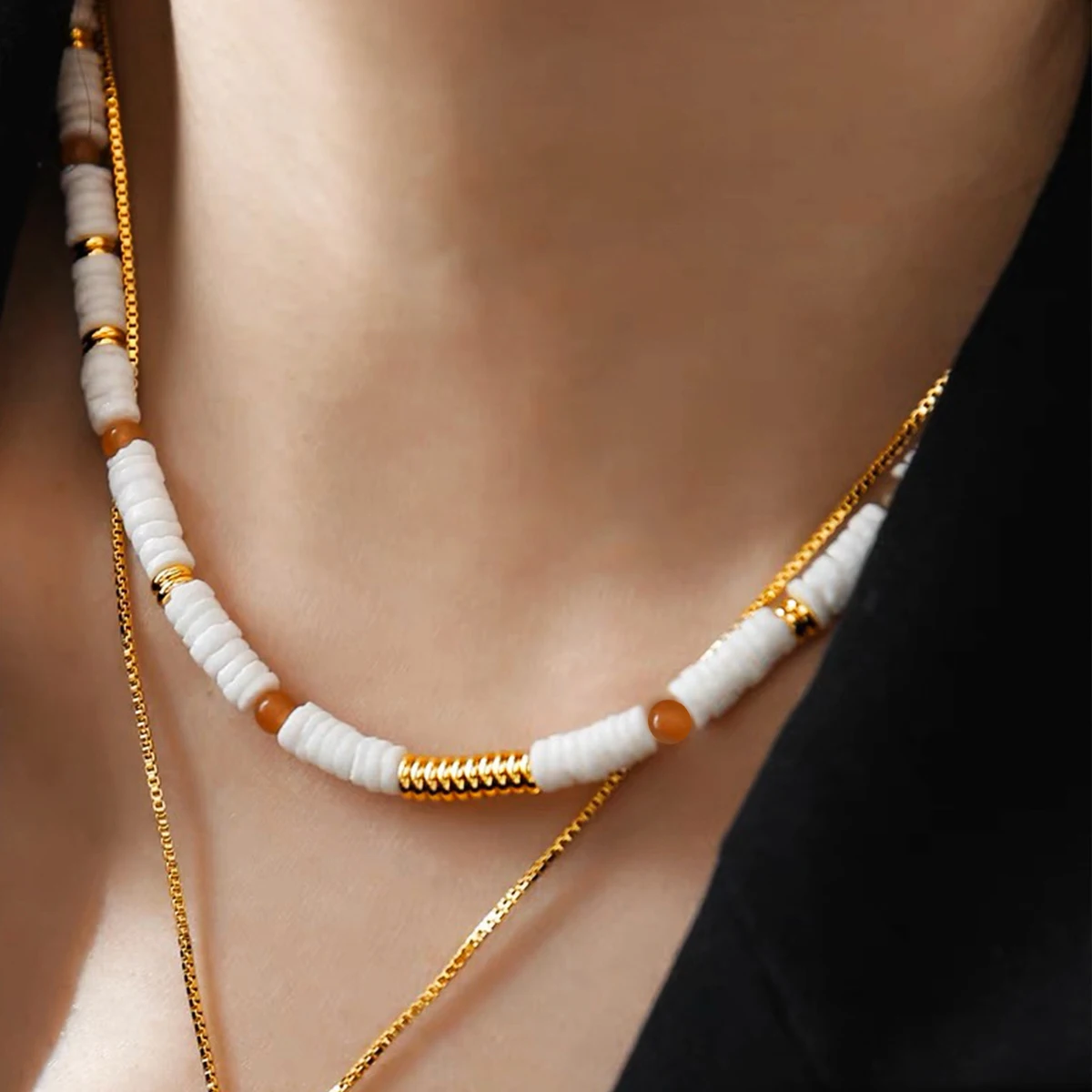 Natural Stone Red Agate 6mm White Shell Necklace Bracelet Set Boho Women\'s Fresh And Simple Jewelry Accessories