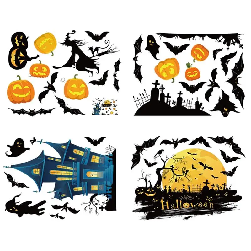 

Halloween Party Decoration 4 Pcs Haloween Pumpkin Bat Ghost Wall Sticker Window Stickers Wall DIYDecor Clings Party Supplies