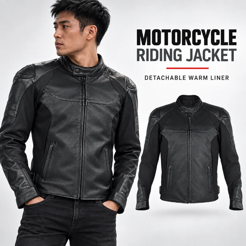 Star Field Knight SKJ-823 Motorcycle Riding Jacket Men Women Slim Fit Leather Blend Biker Coat with Removable Warm Liner