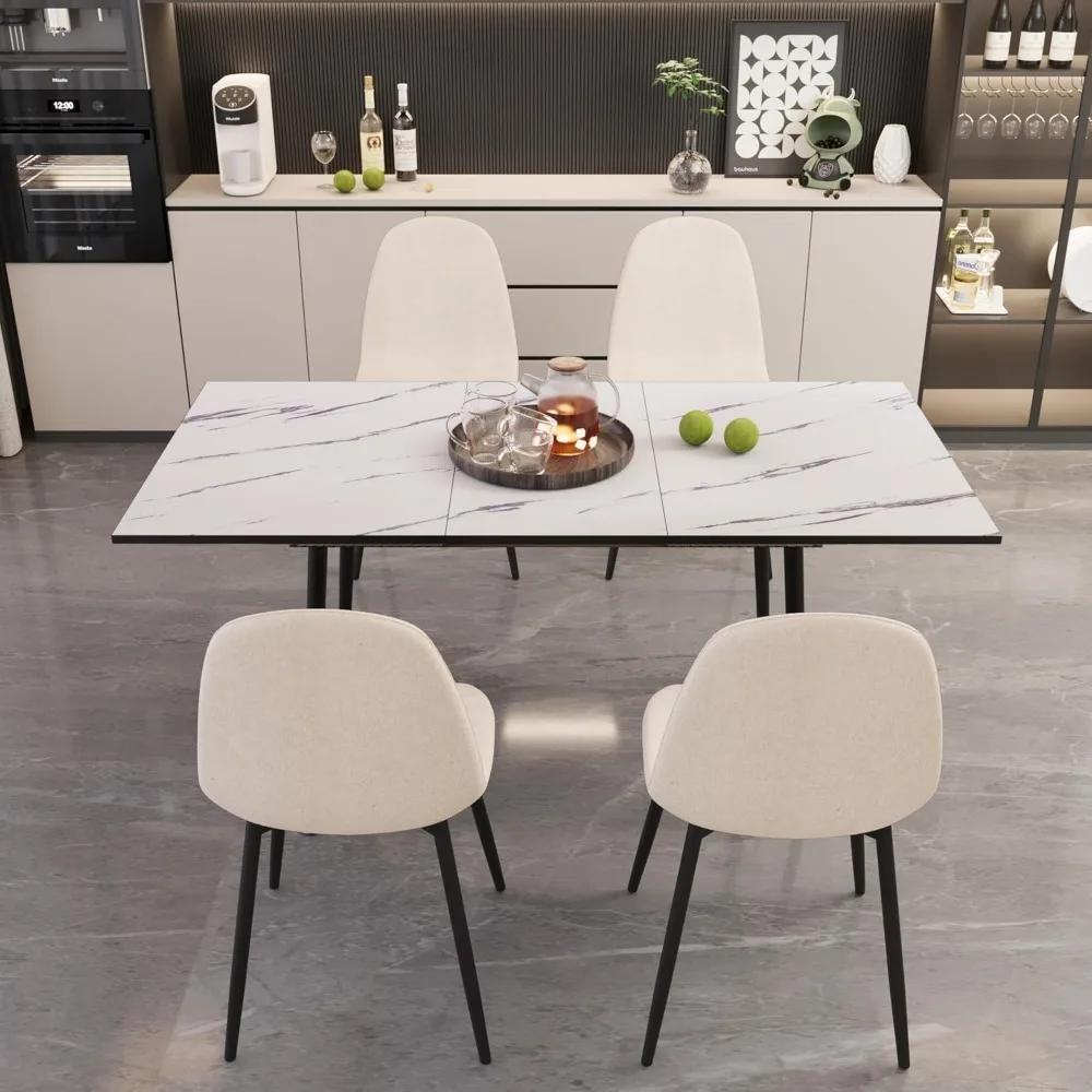 Dining Table Set for 4, Modern Expandable Kitchen Dining Table Set, Kitchen Table and Chairs Set for 4-6 People, Dining Tables