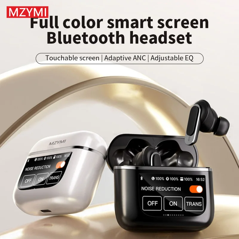 

MZYMI V8 Wireless Earphone Bluetooth5.3 ANC+ENC Noise Cancelling Headphone In Ear Touch Screen Controls Headset With Mic